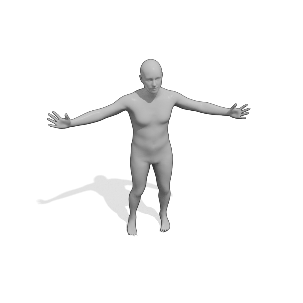 The registered template mesh in the pose of the input scan, with clean, complete hands.
